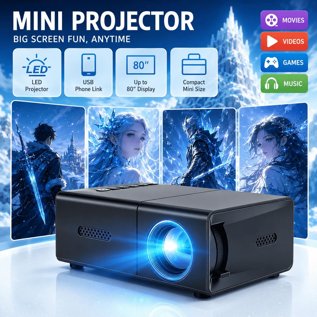 Android Tablet Gaming Accessories - Mini projecteur portable, compatible avec le