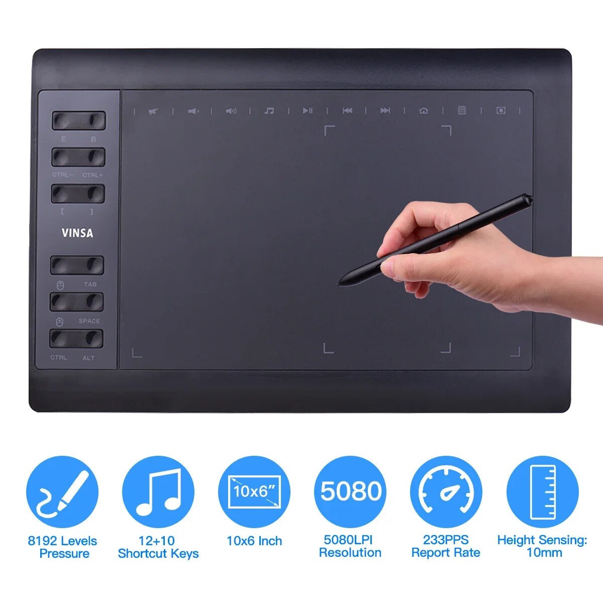 Graphic Tablet Accessories - Tablette de dessin professionnelle, 10x6 pouces,